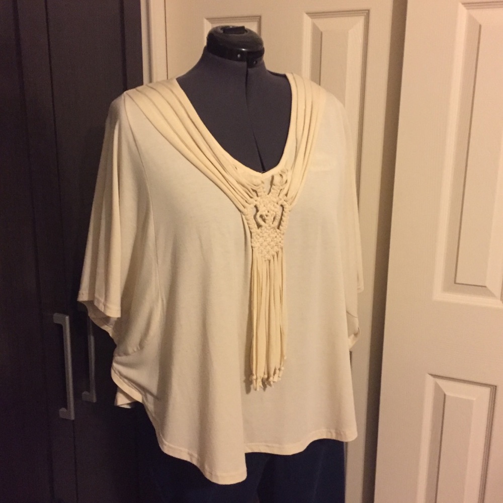Crystal-Kobe ivory dolman macrame blouse
